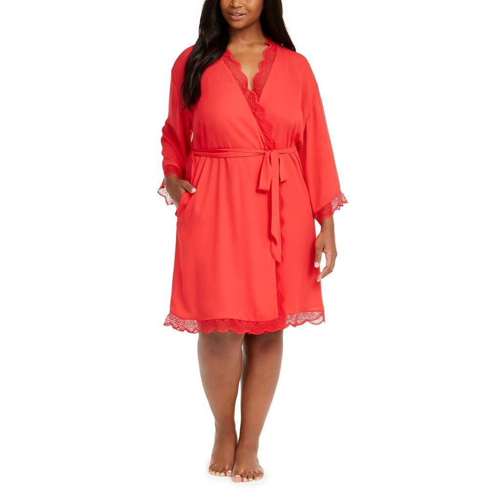 INC Lace-Trim Chiffon Wrap Robe Ski Patrol Red NWT Plus Size 3X